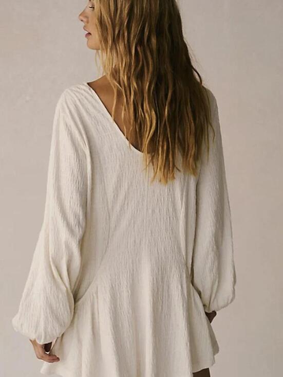 Free People Beach Cream Relaxed Drop-Waist A-line Bayside Mini Dress - Size - XL - Picture 3 of 9